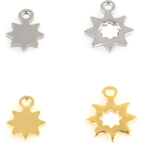20 pcs/lot 6.4 * 4.9mm Stainless Steel Stamping Sun Star Charms Pendant For making DIY Jewelry Handmade Accessories ZU2