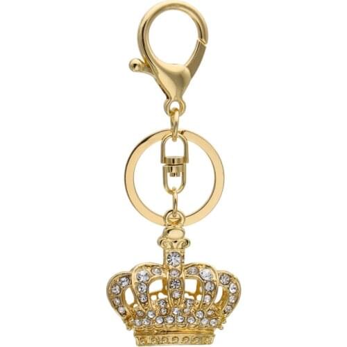 Luxury Crystal Crown Keychain Gold Metal Rhinestone Keyring for Women Party Gift Bag Cell Phone Pendant Key Chain Ring