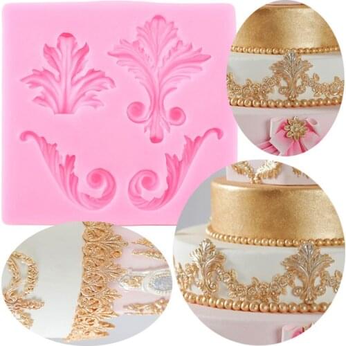 Baroque Leaf Lace Border Silicone Mold Relief Chocolate Fondant Molds Wedding Cake Decorating Tools Candy Polymer Clay Moulds