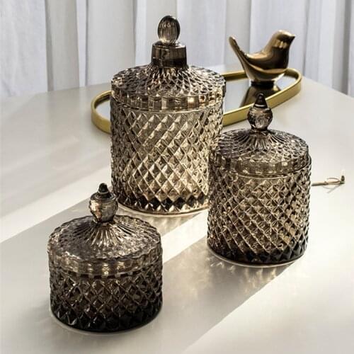 Nordic Retro Green Glass Jewelry Box Cotton Swab Box Cosmetic Cotton Storage Jar Ornament Box Candle Jar Home Decor Accessories