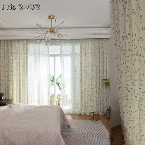 Modern Simple Curtains Pastoral Green Printing Finished Custom Shading Curtains for Living Dining Room Bedroom