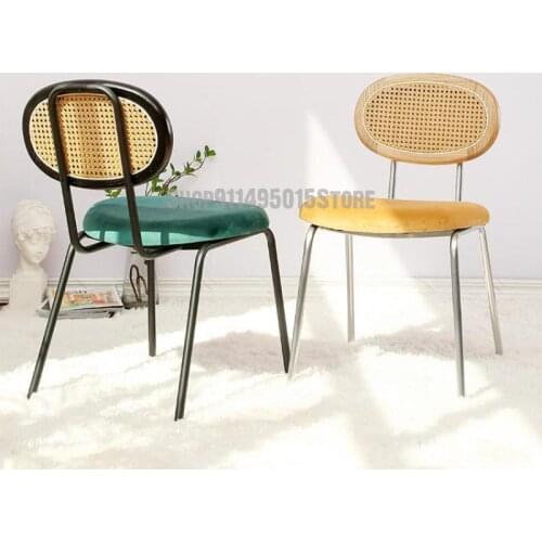 European-style Ins Rattan Wrought Iron Dining Chair Creative Retro Designer Coffee Lounge Chair Simple Dressing Chair