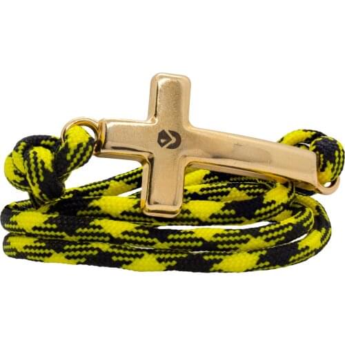 DARK DIAMOND-925 sterling silver cross bracelet, 18K gold plated and Paracord rope. Adjustable, top quality