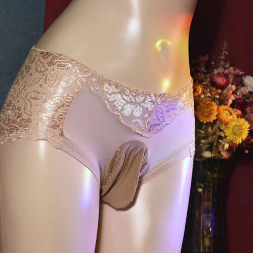 Panties Sexy Sissy Lace U Convex Pouch Sheath Briefs Sheer See Through Cock Ring Man Underwear Plus Size Lingerie Panties Thong