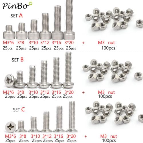 250pcs 304 A2 Stainless Steel Hex Socket Cap/Button/Flat Head Bolt M3 set Screws