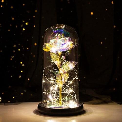 Eternal Rose Forever Beauty LED Rose Flower Light Glass Dome Home Wedding Decoration Mothers Day Valentines Day Gift