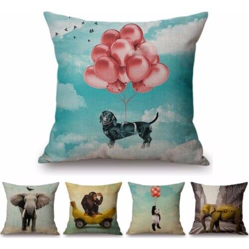 Funny Cute Animal Ironic Elephant Panda Dachsund Dog Ape Gorilla Home Decor Sofa Throw Pillow Case Cotton Linen Cushion Cover