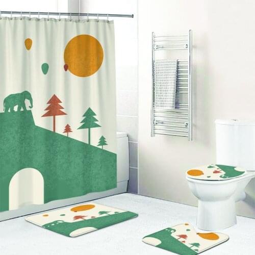 Cilected Nordic Ins Cartoon Printing Shower Curtain Carpet Bathroom Free Installation Partition Curtain Toilet Seat Cushion
