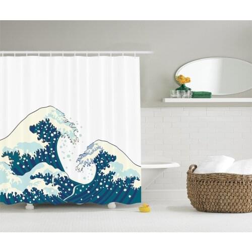 Ocean Shower Curtain The Great Waves of Kanagawa Decor Japanese Illustration Ocean Decor Theme Bath Curtains for Bathroom Decor