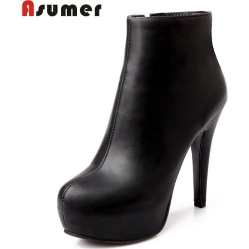 ASUMER 2020 new arrive women boots round toe high heels platforms fashion ankle boots black blue zipper sexy pumps shoes