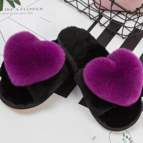 Womens home 100% sheep fur a slippers rex rabbit hair love smiley decorative indoor home slippers non-slip outdoor shoes