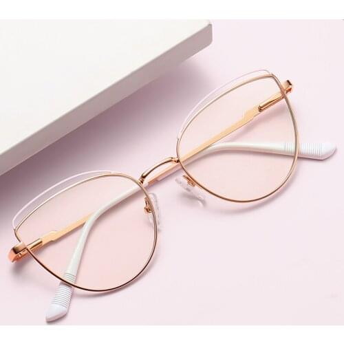 Lady Glasses Frame Cat Eye Fashion Women Anti-blue Light Eyewear Hollow Out Alloy Anti-glare Computer Glasses With Accessories