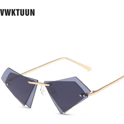 VWKTUUN Sunglasses Women Rimless Luxury Double Triangle Sunglass Female Sunglasses Vintage Glasses For Women Oculos UV400