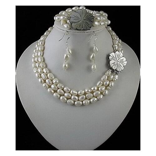 Unique Pearls Jewellery Store 100% Real Pearl Jewelry Set Natural Freshwater Pearl Necklace Bracelet Earrings Fine Jewelry Women