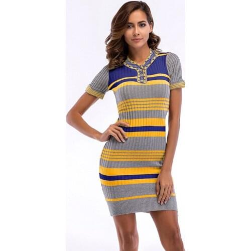 Bodycon Dress for Women A-LINE V-Neck Striped Summer 2021 Ladies Sexy Vintage Short Prom Dresses Elegant Clothes Fashion Casual