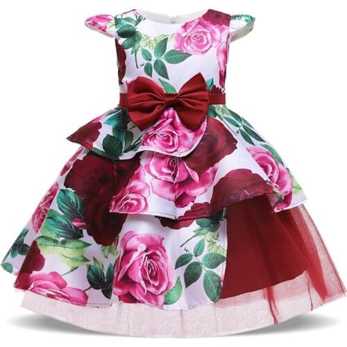 2021 Summer Kids Vintage Print Dress For Girl Children Costumes Party Princess Dresses Girls Big Flower Vestido Baby Clothing