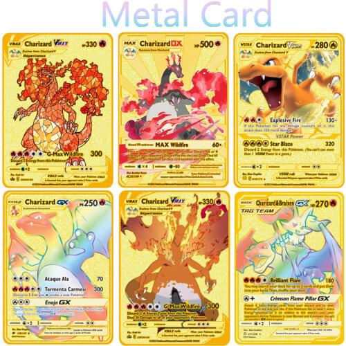 27 Styles Pokemon Cards Shining Gold Metal Cards VMAX GX Anime Charizard Battle Game Carte Collection Children Toys
