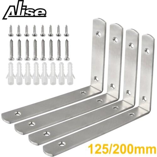 4PCS Corner Brace Stainless Steel Brackets 90 Angle Joint Fastener Shelf Support for Furniture Cabinet Screens Wall,with Screws