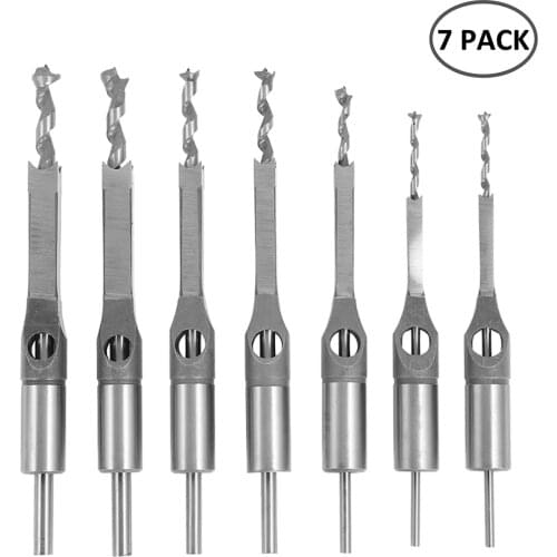 7pcs Woodworking Square Hole Drill Bit Mortising Drilling Woodworking Tools Mortising Chisel Set Twist Drill Sets