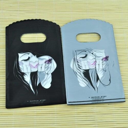 9*15cm 100pcs/lot black girl print small plastic bag jewelry gift packaging bag cute plastic gift bags shopping bags with handle