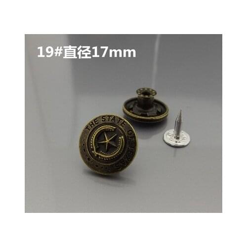 Free shipping 10pcs/lot star pattern Metal zinc alloy clasp shook head buttons clothes cowboy pants demin jeans buttons 17mm