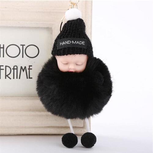Artificial Fur Plush hat Doll Baby Keychain Pendant for Car Bag ornaments Cute Plush Key Chain Pendants Jewelry Accessories