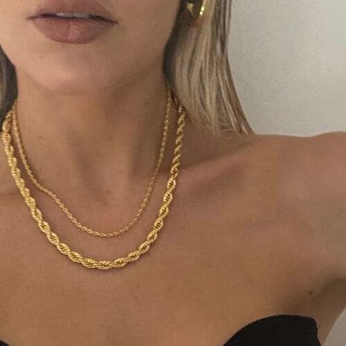 JUST FEEL Chunky Wide Twisted Rope Chain Necklace for Women Gold Silver Color Metal Choker Necklace Fashion Minimalist Jewelry