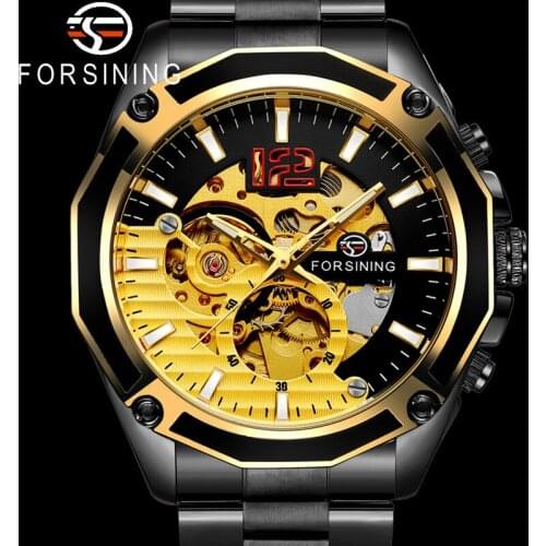 FORSINING Automatic Mechanical Men Wristwatch Military Sport Male Clock Top Brand Luxury Stainless Steel Skeleton Man Watch 8207