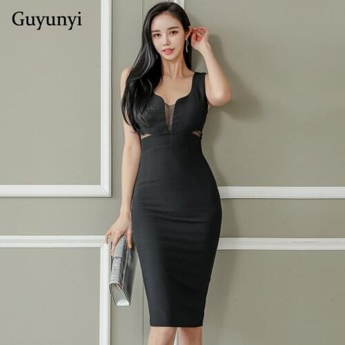 Black Elegant Party Dress 2021 Summer Simple Sexy Perspective Mesh Stitching Sleeveless High Waist Tight Dress Women