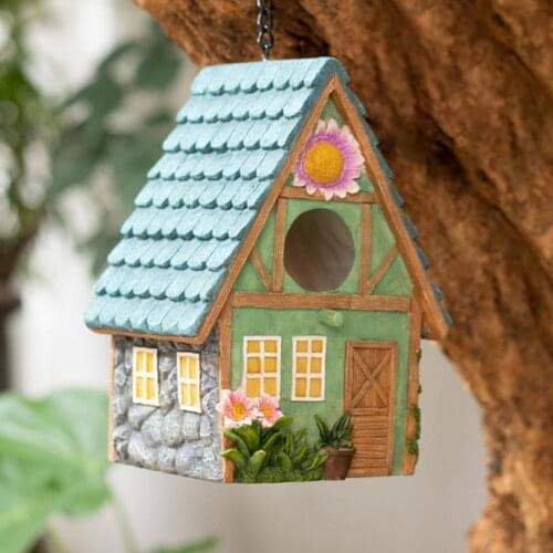 Bird House Decor Multi-function Waterproof Art Craft Decor Handcrafted Bird Box Hanging Pendant Waterproof Retro for Patio