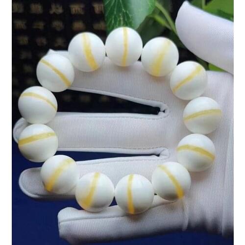 16mm Precious Gold Thread Sea tridacna Bead Rosary Bangle Giant clam Bracelet Organic gems Valuable