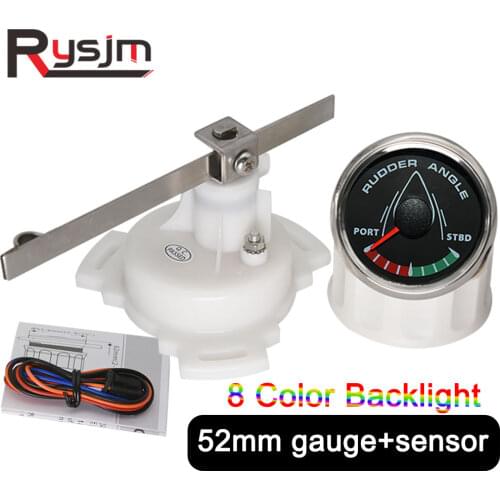 H 52mm Rudder Angle Indicator With Rudder Angle Sensor 8 Color Backlight 12V/24V Truck Accessories For Marine Boat Car Gauge Set