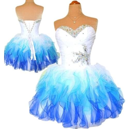 Organza Puffy Short Prom Dresses 2020 Sweetheart Beaded Ruffles Pleated Lace Up Short Sweet 16 Ball Gown Homecoming Dresses