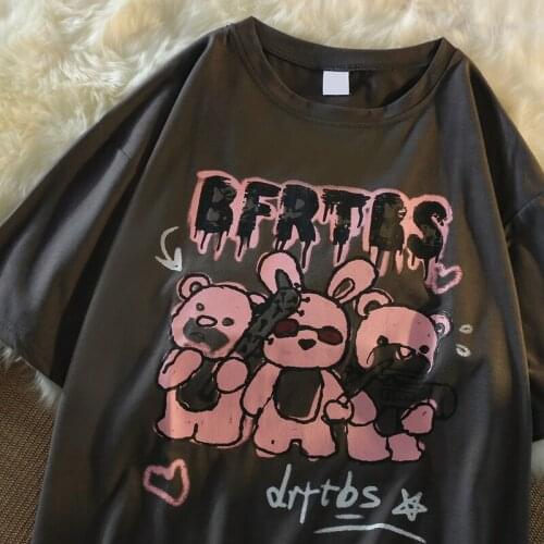 Summer new casual big size Harajuku tees Y2k bear cartoon Women T-shirt Ulzzang short-sleeved oversize Streetwear women clothing