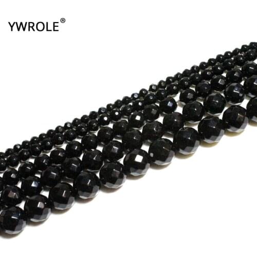 Wholesale Faceted Black Onyx Glass Stone Beads Agates For Jewelry Making Bracelet DIY Material 4/ 6/8/10/12 mm Strand 15