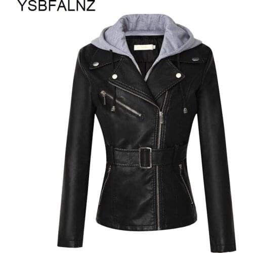 Motorcycle Leather Jackets Women 2021 Spring Fashion Korean Fake Two Detachable Hooded Casual Pu Streetwear Plus Size Clothes