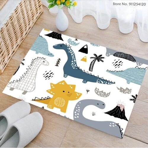 Cartoon Dinosaur Area Rugs Anti Slip Bathroom Kitchen Decor Rugs Outdoor Table Mats 3D Print Dino Family Entrance Doormats