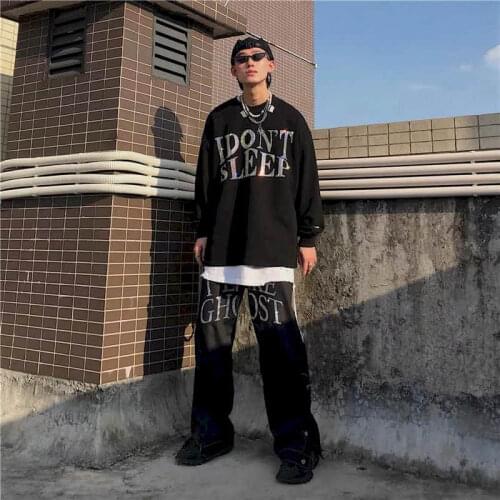 2021 Spring autumn new Hong Kong style long-sleeved T-shirt male heavy industry hot drilling hip-hop trend loose plus size shirt