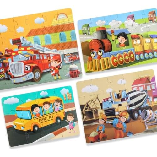 New enligh tenment fire train school bus puzzle Theme Cartoon Puzzle Early Learning Toy Childrens Birthday Gift