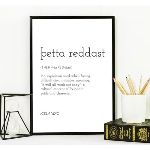 Petta Reddast Definition Art Prints Scandinavian Icelandic Nordic Poster Minimal Typographic Wall Art Canvas Painting Home Decor