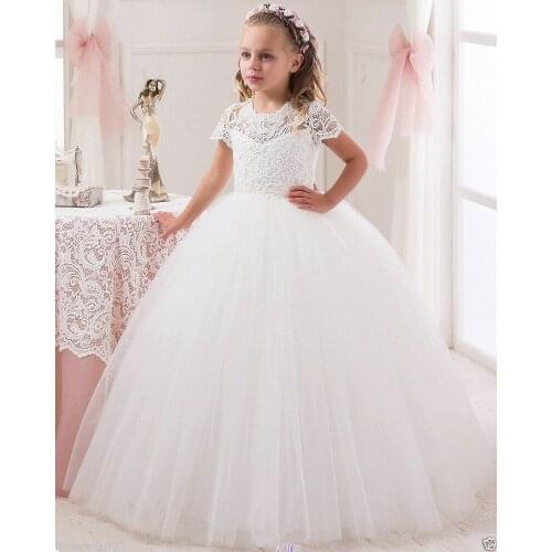 Girls Princess Dress Girl Wedding Dress Puffy Ball Gown White Lace Dress Girl Party Clothing Kids First Communion costumes