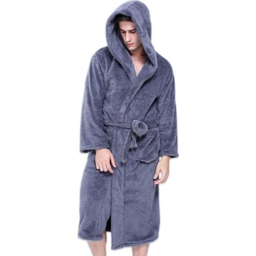 Plus size 130kg hooded bathrobes Men and women robes Winter warm long-sleeved exquisite plush mens dressing gown couples robes