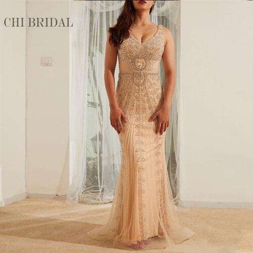 V-Neck Sleeveless Mesh Luxury Evening Dress Slim Show Perfect Curve Handmade Evening Dress Elegant Fashion Long Dress