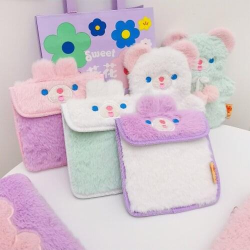 Bunny Women Sanitary Napkin Bag Cute Girls Coin Purse Embroidery Kawaii Plush Storage Bag Card Holder Case Makeup Cosmetic Pouch
