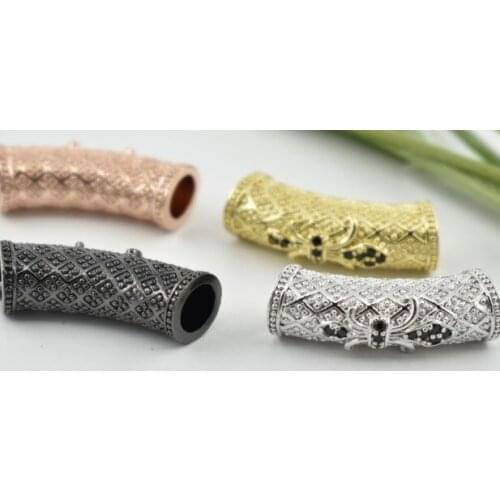 28*9mm tube crystal micro pave cz zircon cubic zirconia beads copper silver gold black plated bracelet accessories ev23