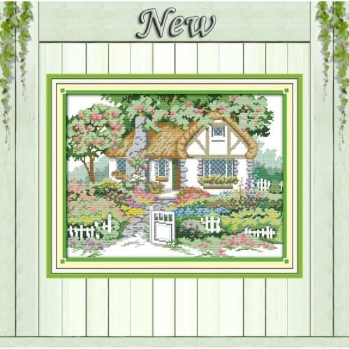 Spring garden Beautiful house cabin Scenery,Pattern Printed on Canvas DMC 14CT 11CT Cross Stitch Needlework Kits Embroider Sets