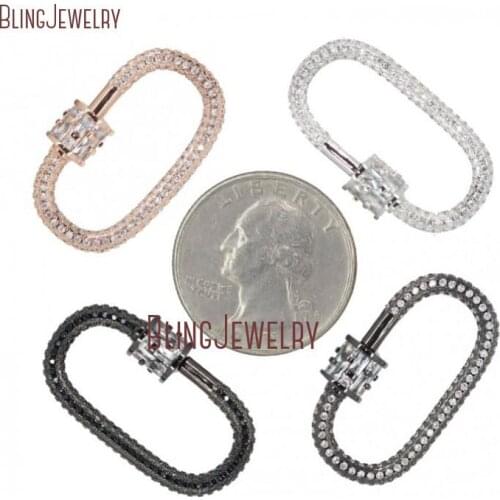 Baguette Lock Rose Gold Silver Gun black CZ Micro Pave Oval Shape Screw Clasp Lock Carabiner Pave Lock 11x25mm FC28016