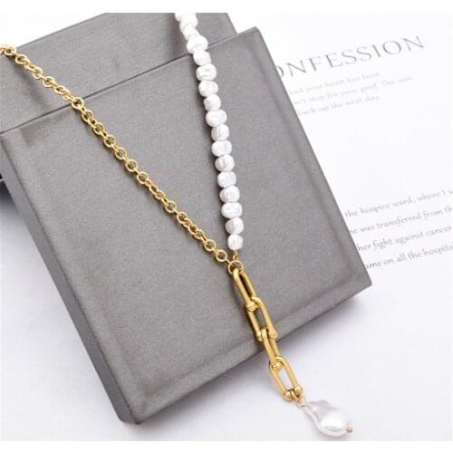316L Stainless Steel Pearl Necklace Female Simple Temperament Tassel Big Shell Bead Pendant Titanium Steel Necklace