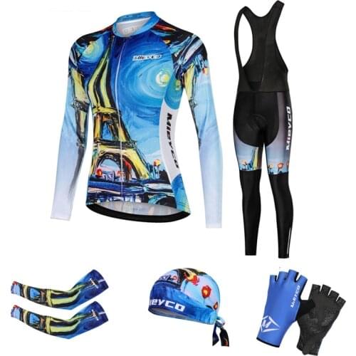 2020 Womens Spring Long Sleeve Cycling Jersey Set France Eiffel Tower Bicycle Wear Female Mountain Bike Clothes Ropa Ciclismo