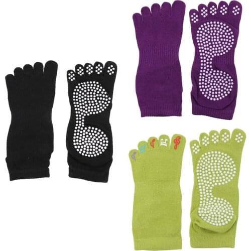 Women Cotton Sport Gym Toe Socks Antislip Foot Massage Full Grip Socks
